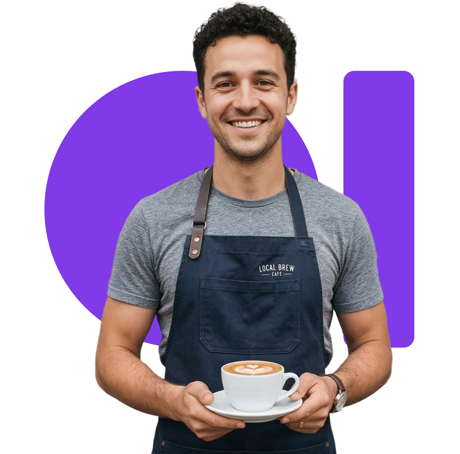 A friendly cafe waiter serving a cup of coffee
