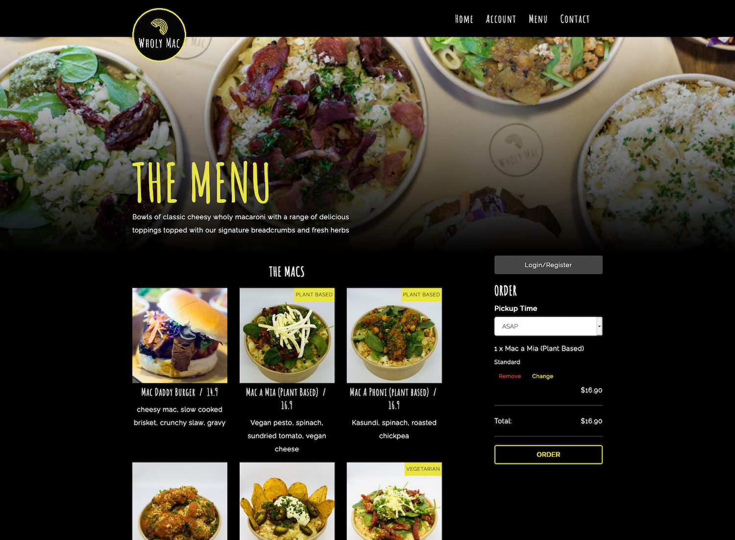 Screenshot of Online Ordering