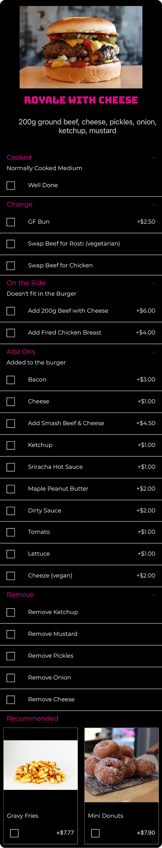Dirty Burger: Item and Addon Upsells