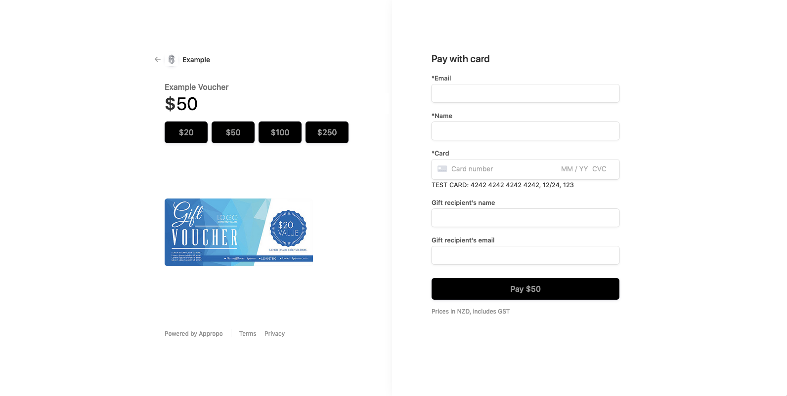 Appropo Gift Vouchers Screenshot